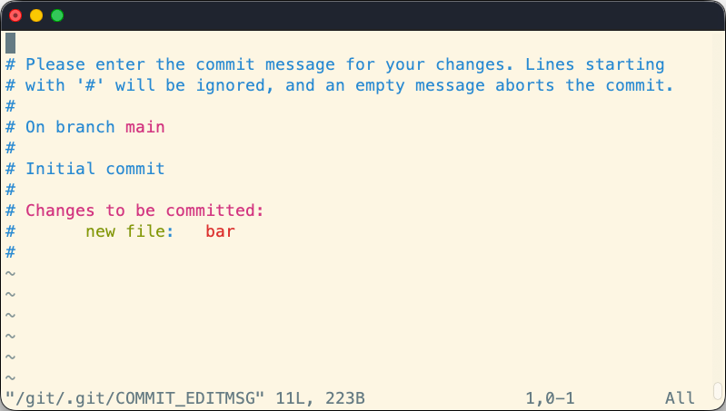Vim opened by git commit