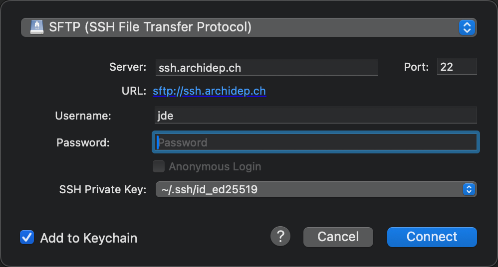 Cyberduck SFTP public key authentication