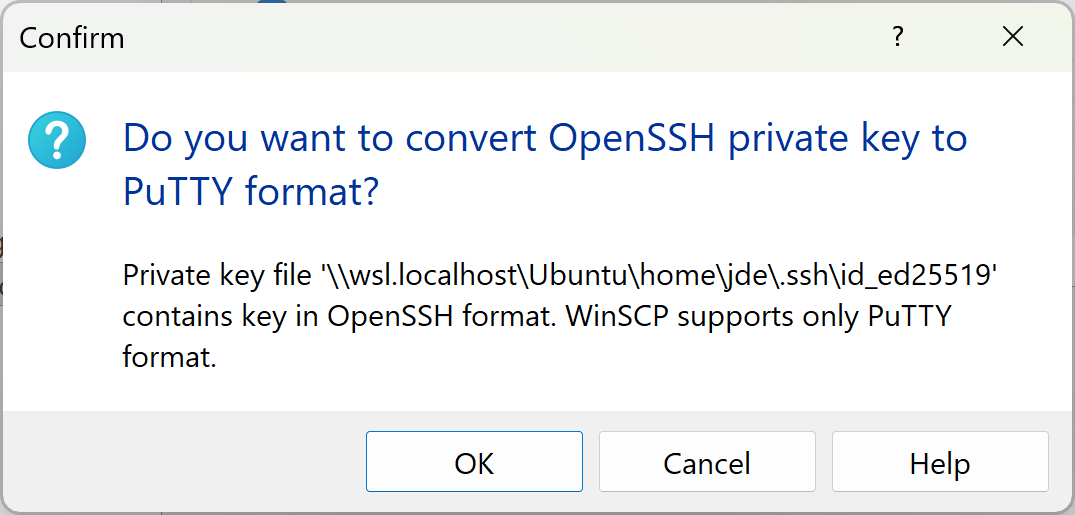 WinSCP offering to convert the key