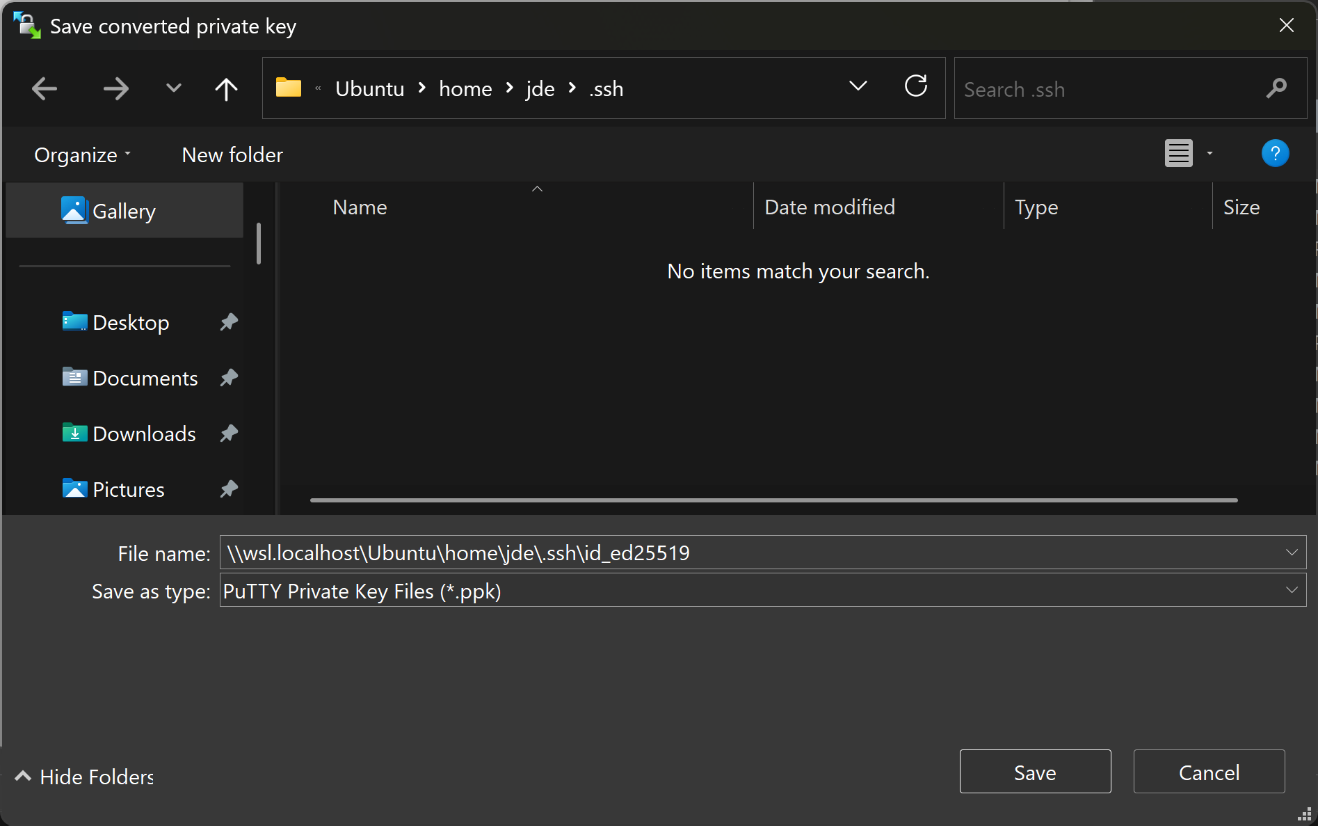 WinSCP saving the converted key