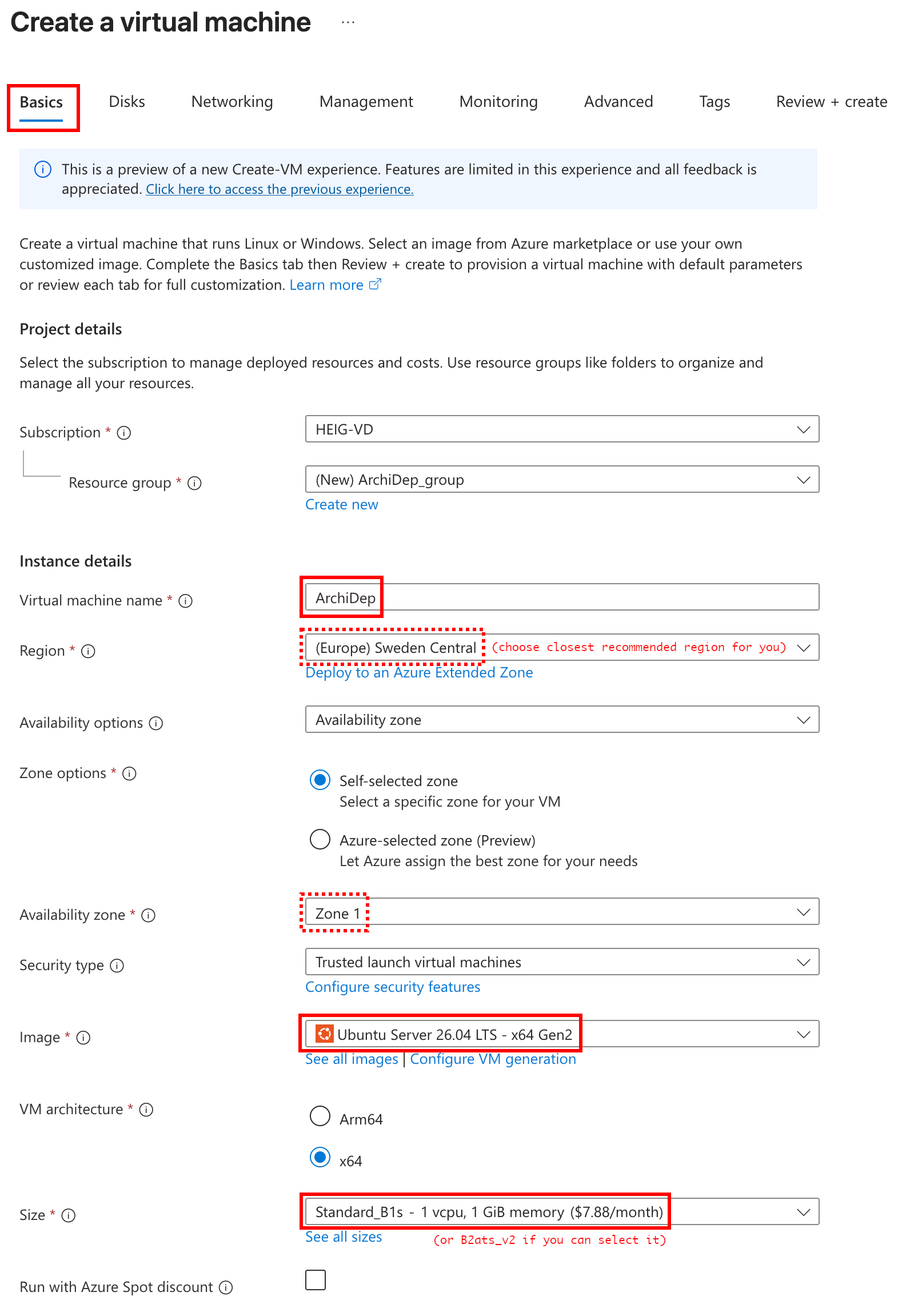 Azure: VM instance details