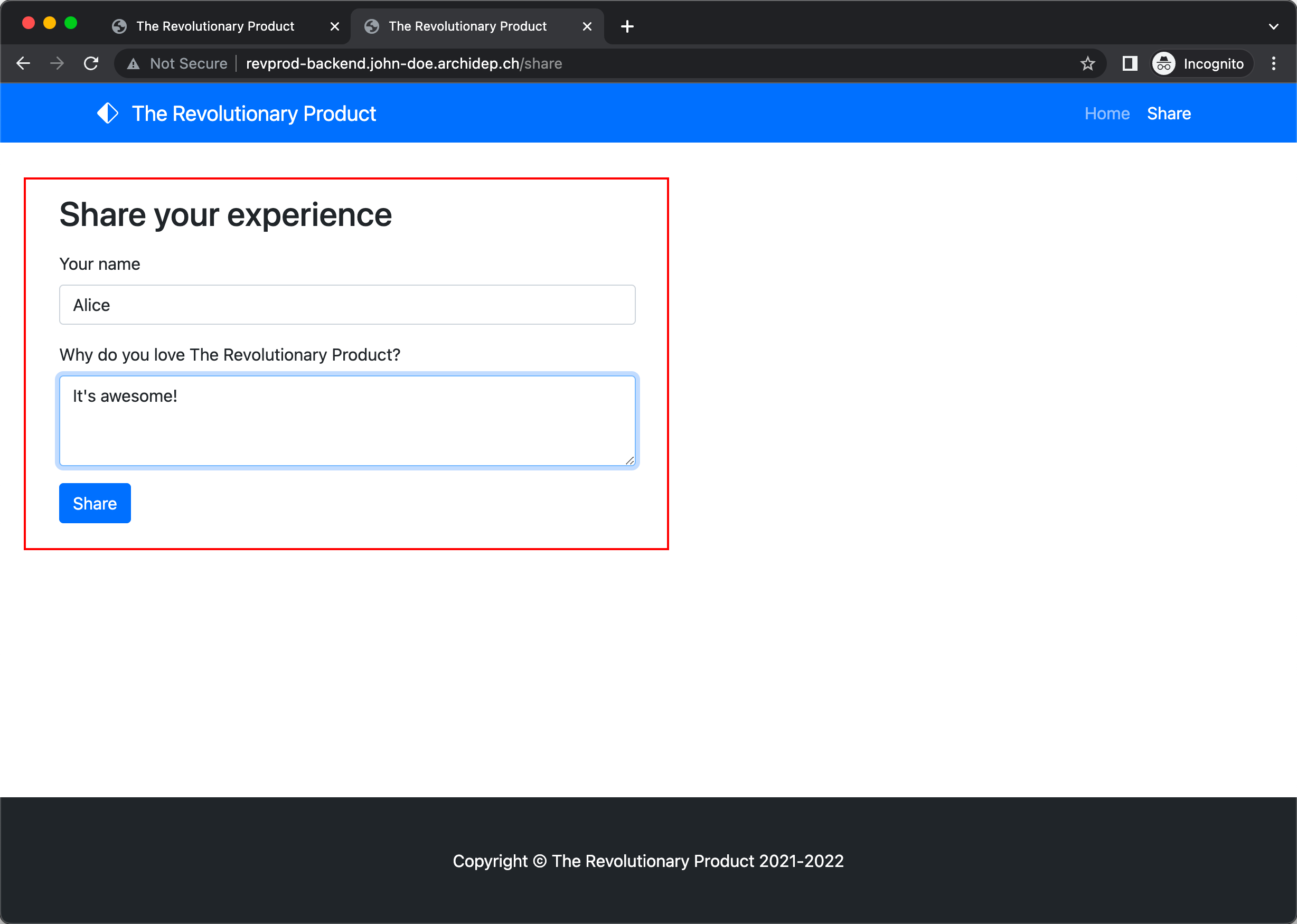 Share your testimonial in the Revprod backend